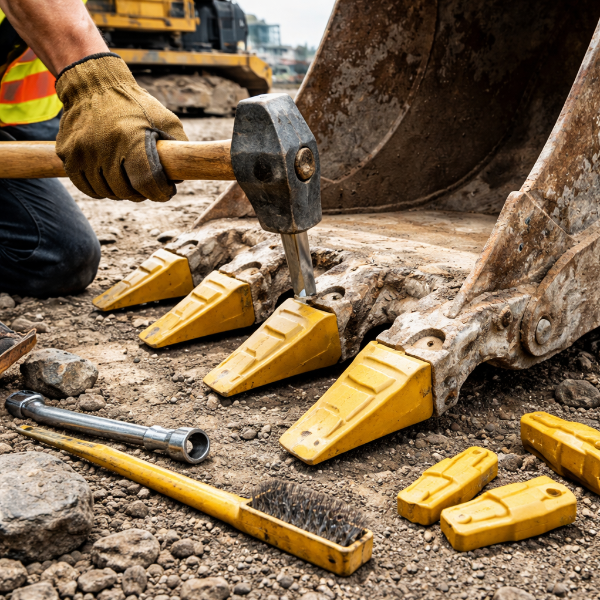 Как быстро заменить зубья ковша экскаватора?